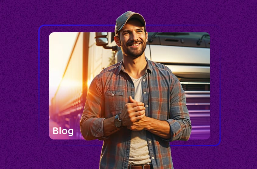 Caminhoneiro sorrindo com um caminhão ao fundo em uma imagem de capa para o blog, ilustrando o guia sobre como escolher o CFOP CTE correto.